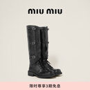 MiuMiu【礼物】缪缪女士做旧款牛皮革皮靴靴子 黑色 38