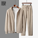 BG GLAMURB轻奢品牌男装套装男士高端运动两件套纯山羊绒连帽开衫宽松针织衫 黑色 L