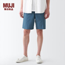 无印良品（MUJI）男式 水洗 平纹 短裤 纯棉全棉 裤子 休闲裤 AED10A3S 烟熏蓝色 L