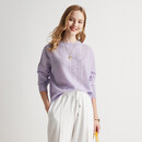 帕罗（PALUOPO）【100山羊绒】秋冬镂空绞花设计淑女宽松气质针织羊绒衫女 浅紫夹花 M 100