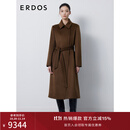 ERDOS 美拉德羊绒大衣围裹水波纹修身显瘦长款简约女毛呢大衣 可可 170/92A/XL