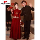 皮尔卡丹（pierre cardin）红色旗袍敬酒服新娘秀禾订婚礼服裙新中式结婚当天便装秋冬季长袖 M8518酒红色长款 L 尺码偏小 请咨询客服哦