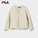 FILA 斐乐官方女士棉服2026春新款时尚休闲绗缝V领假两件保暖外套 卡布奇诺卡其-LK M 165/84A/M