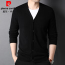 皮尔卡丹（pierre cardin）高档品牌全羊绒开衫男100%山羊绒毛衣秋冬季v领薄款保暖纯羊绒衫 黑色 L /175