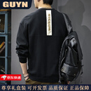 GUYN高端品牌男装美式复古圆领卫衣男士2025秋季新款青年宽松上衣男 黑色 黑色 3XL 合适体重180-200斤
