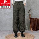 皮尔卡丹（pierre cardin）保暖鹅绒裤文艺系松紧腰菱格压线羽绒裤女冬季束脚裤防寒长裤子女 军绿色 M 90-105斤