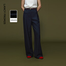 朗姿100美丽诺羊毛复古阔腿裤西裤高端通勤裤子女2025年冬季新款 正装蓝色 M