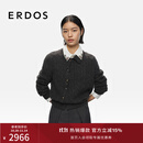 ERDOS 25秋冬小翻领装饰绞花花朵宝石胸针优雅女开衫羊绒衫 深灰 M 165/84A