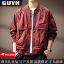 GUYN高端品牌男装飞行员棒球服外套男士2025秋季新款潮牌宽松休闲上衣 红色 红色 4XL 195