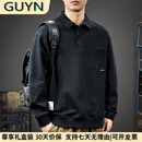 GUYN轻奢男装品牌T恤2025春季复古翻领男士卫衣休闲polo衫男宽松 黑色 黑色 XL 145-160斤
