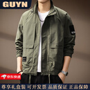 GUYN高端品牌男装休闲立领夹克男士2025秋季新款潮流痞帅百搭外套男 军绿色 军绿色 2XL 适合160-180斤