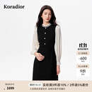 珂莱蒂尔25年秋新款法式优雅拼接假两件长袖气质钉珠连衣裙女 黑色 L