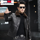 TOME BORNEK2024新款真皮羽绒服男加厚皮夹克皮衣牛皮外套鹅绒内胆水貂毛领冬 黑色 4XL 165-180斤