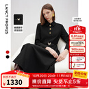 朗姿复古赫本风收腰修身气质长袖a字裙2025秋季新款高级感连衣裙 黑色 L