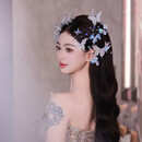 恒久叶韩式新娘头饰超仙水晶蝴蝶发带发饰婚纱晨袍敬酒礼服配 发饰套装G0194
