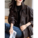 卡搭（kraallda）品牌真皮皮衣女春秋新款绵羊皮夹克机车服宽松高级感短外套女 美拉德可可棕 S 建议90-115斤