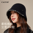 CACUSS帽子女秋冬季保暖渔夫帽针织大头围显脸小户外旅游盆帽 黑色
