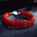 口十叶天然红色珊瑚手链 特深牛血红沙丁天然珊瑚手串宽版手镯效果