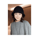 粗针织卷边渔夫帽女秋冬季羊毛混纺大头围毛线帽保暖护耳 黑色