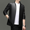 梦特娇（MONTAGUT）男士皮衣外套秋季2025新款中年商务休闲纯色立领拉链皮夹克上衣 黑色  加绒 L 175/88A