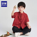 罗蒙男童新式汉服套装国风唐装儿童中秋节毕业演出服 酒红色130