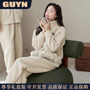 GUYN抗静电情侣睡衣女秋冬加厚仿羊羔绒男家居服套装 62786米杏-女 M