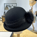 小电兜 XELECPOCKET女士帽子冬季狐狸毛球羊毛贝雷帽新款高定法式千金小礼帽赫本复古 黑色 可调节