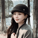 「奢雅天成」千金风卷边黑色礼帽秋冬保暖显脸小气质盆帽 黑色 均码