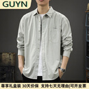 GUYN轻奢男装品牌2025春季日系纯棉工装长袖衬衫男休闲衬衣男百搭 浅灰色 浅灰色 L 120140斤