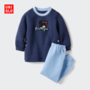 优衣库婴幼儿宝宝UT Clay Animation压线睡衣长袖起居套装478440 69 藏青色 90