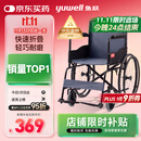 鱼跃(yuwell)轮椅车H051折叠老人轻便旅行手推车钢管免充气胎代步车