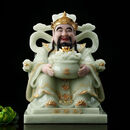 汉白玉开业财神摆件石雕翠玉镶金财神爷家用招财文财神工艺摆件 12寸