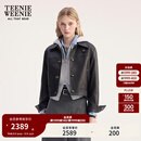 Teenie Weenie小熊女装皮衣2025秋季新款简约气质时髦短款翻领外套 黑色 S