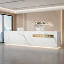 公司前台桌接待台酒店大堂烤漆吧台房地产大理石纹柜台收银台 鱼肚白+金色不锈钢 360x60x100cm