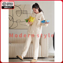 FENTENGG【抗静电】羊羔绒情侣连帽睡衣女冬季珊瑚绒加厚男家居服套装 64401奶白-女 L