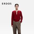 ERDOS【生肖系列】25秋冬圆领装饰绞花学院新年红外套女开衫羊绒衫 中世纪红 L 170/88A