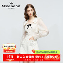 卓雅周末（JORYA weekend）2024春季新款蕾丝翻领蝴蝶结扣饰刺绣花朵衬衫EJWEAA21 奶油白 M