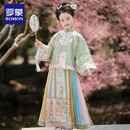 罗蒙女童汉服套装新款儿童明制汉服新中式马面裙马年节演出服 绿色140