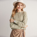 帕罗（PALUOPO）【100%山羊绒】秋冬镂空绞花设计淑女宽松气质针织羊绒衫女 香绿夹花 XL 110