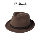 Mr DUCK手工制英伦羊毛爵士礼帽男士 小牛皮织带藏族毡帽 秋冬帽子