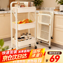 全品屋小推车厨房置物架落地移动可折叠零食架带轮收纳架免安装储物3W