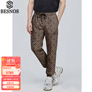 BESNOS意大利品牌极寒白鹅绒羽绒裤男士外穿加厚时尚印花户外防寒保暖裤 浅棕色 M 165