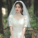 缔晶新娘结婚头纱头饰森系双层钉珠头纱领证拍照道具求婚婚纱旅拍短款