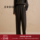 ERDOS【精纺羊绒圆机】九分香蕉裤松紧腰宽松直筒裤女休闲裤 军绿 165/68A/M