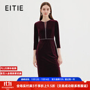 爱特爱复古高级感优雅钉珠V领收腰丝绒礼服连衣裙秋季新款7177815 酒庄红60 L 165