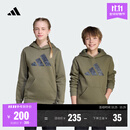 adidas男女大童休闲舒适抓绒连帽卫衣秋季新款阿迪达斯官方轻运动   岩层橄榄绿   164