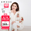 嫚熙（EMXEE）唐艺昕同款秋冬季睡衣小熊半边绒亲子装孕妇怀孕期月子服 小熊白色【7A抗菌防螨】 M【奢柔半边绒】
