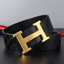 爱马仕(Hermes)新款高端男皮带真皮纯牛皮中青年商务礼盒内穿腰带 黑色金扣 105cm
