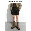 UR2025秋季新款女装复古PU超宽松高腰花苞短裤UYL650062 深棕色 M (M-L)