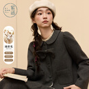 紫涵（ZIHAN）紫涵灰格羊毛翻领蝴蝶结短外套a字百褶裙两件套装女2025冬季新款 灰格 XS